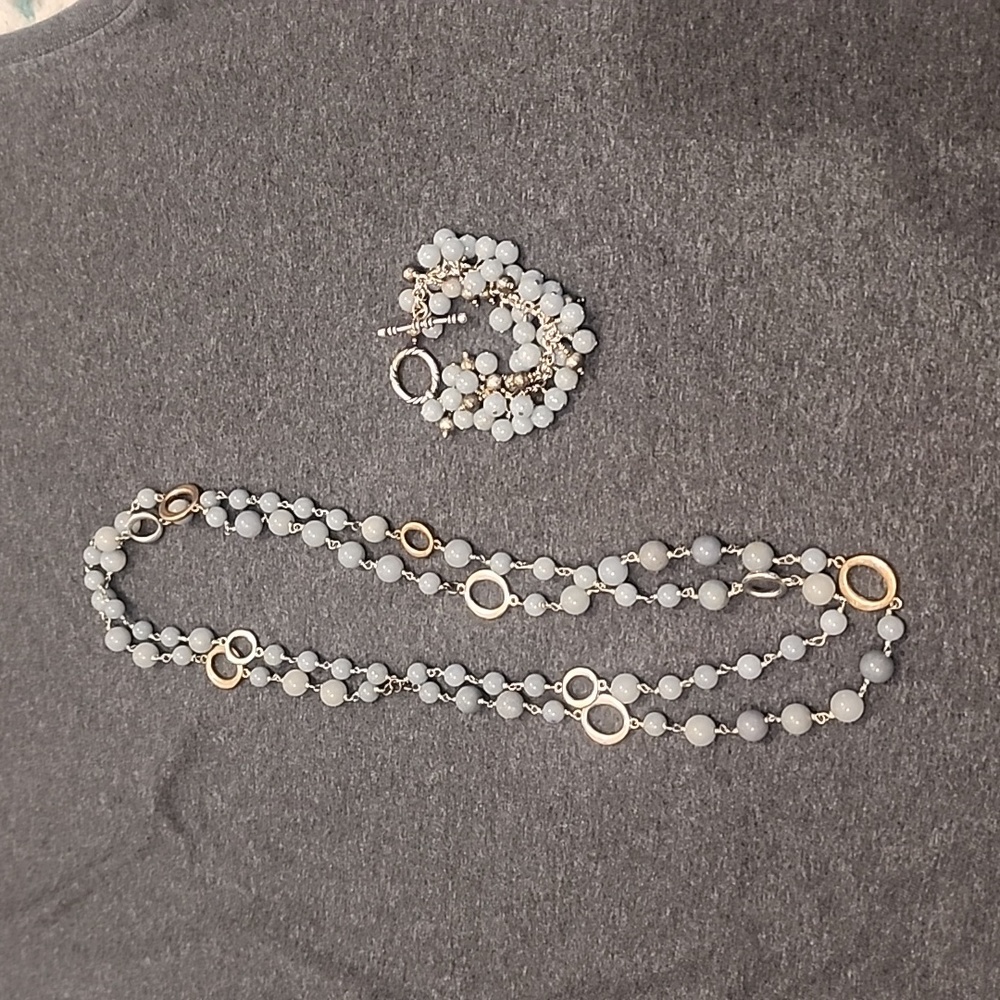 Blue beaded necklace and bracelet
